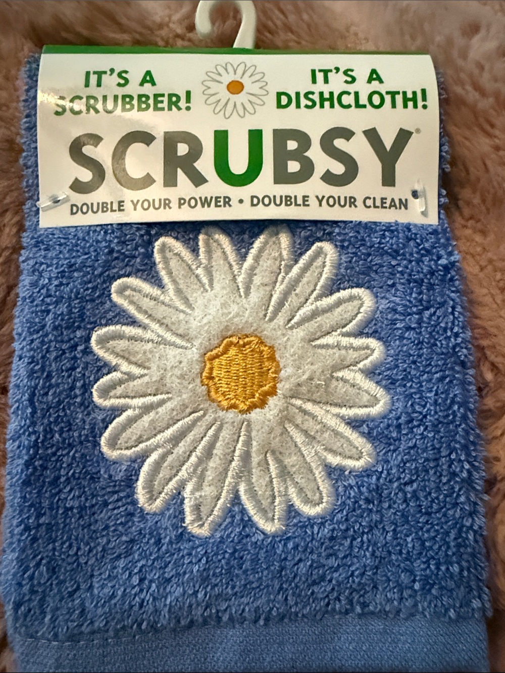 Daisy Scrubsy Blue Dishcloth with White & Yellow Daisy